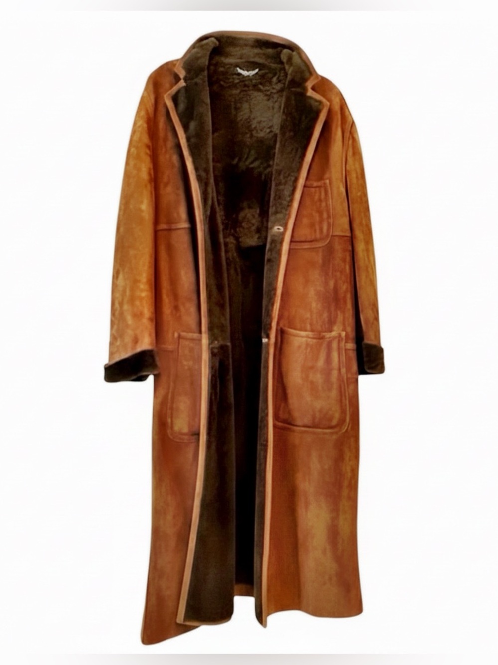 Asprey London Men's Nappa Lambskin Shearling Overcoat | Cognac Brown | Size XL